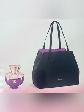 Versace Black Tote with Purple Lining